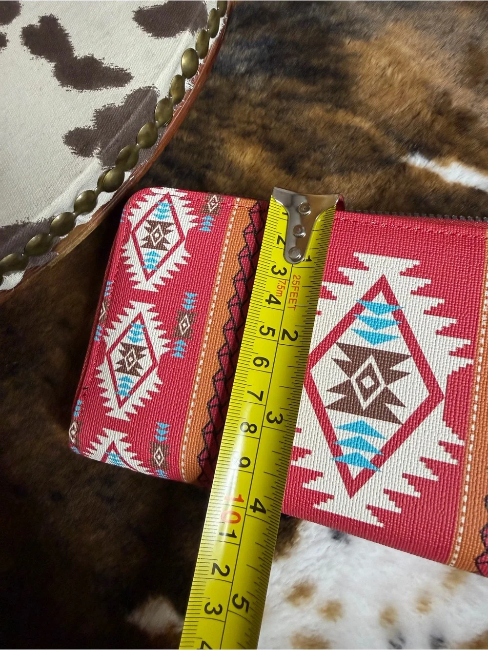 Southwestern Aztec Zip Wristlet Wallet - red & Turquoise